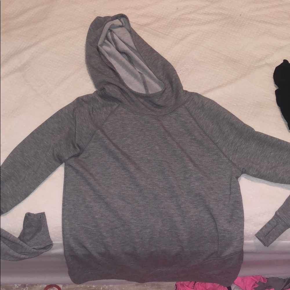 Grey hoodie.